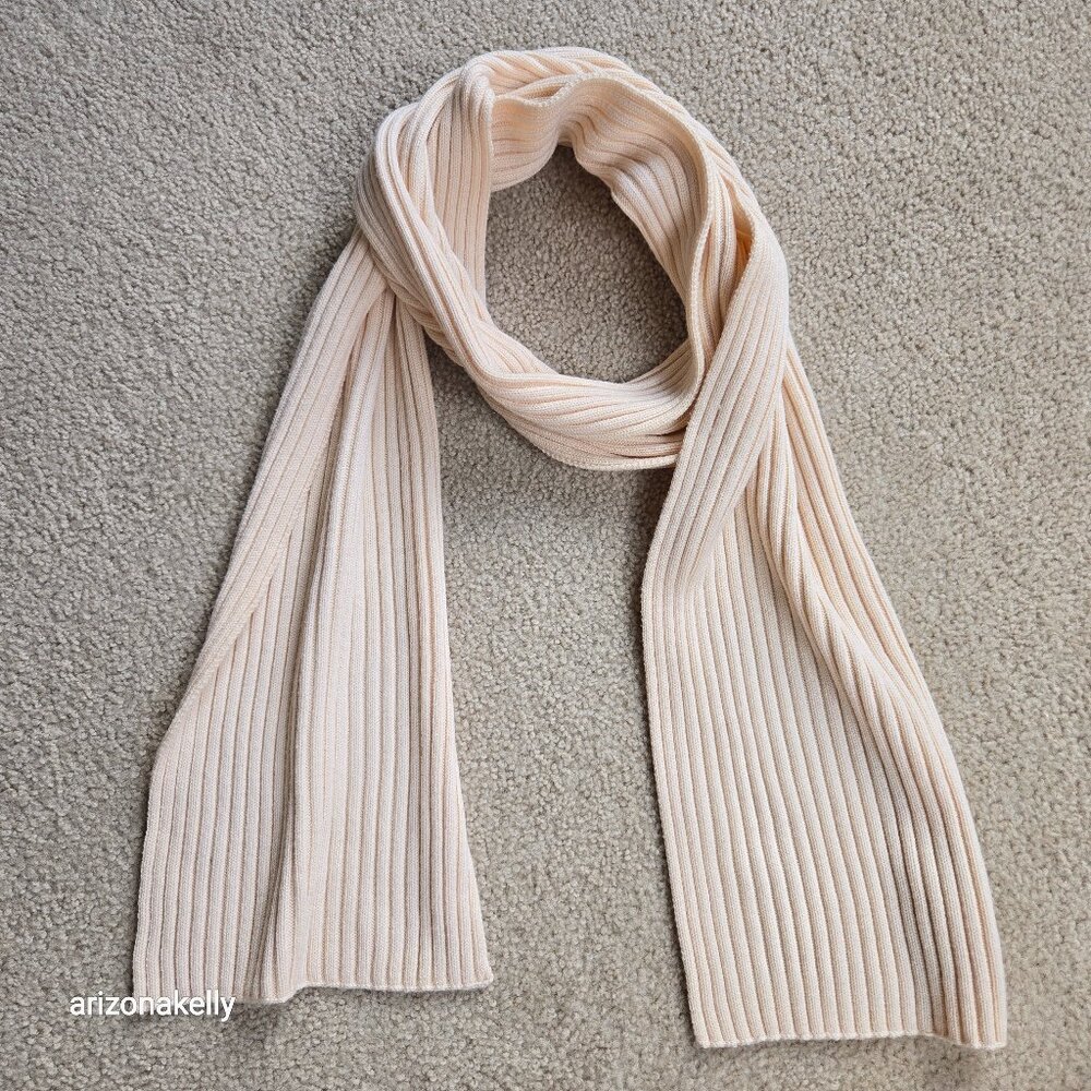Eileen Fisher Ribbed Merino Ivory Thick Scarf TINY FLAW Wool Soft